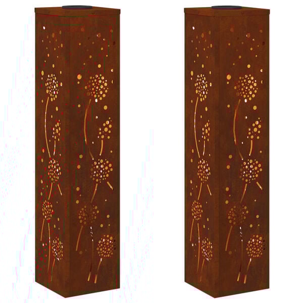 vidaXL Solar LED sti lys med batteridrevne lys 2 pcs Rusten Cortenst&aring;l