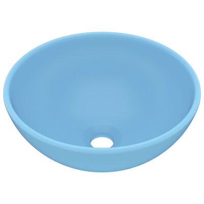 vidaXL luksuriøs håndvask 32,5x14 cm rund keramisk mat lyseblå