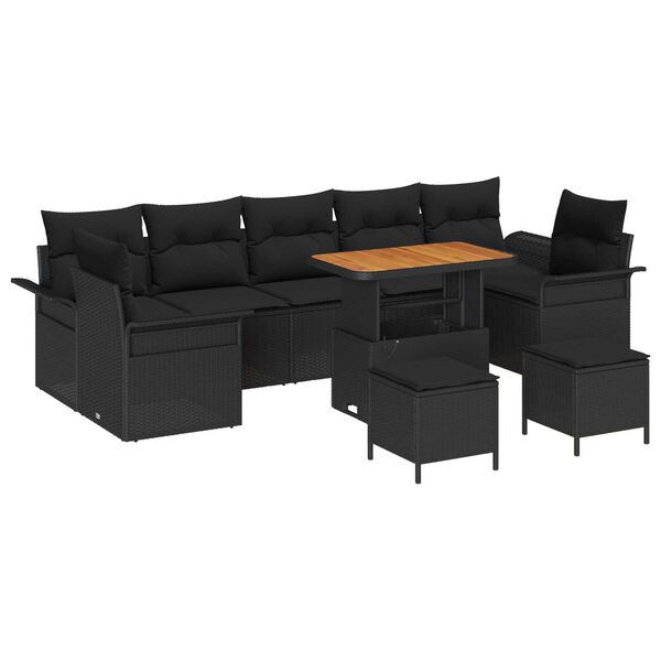 vidaXL Havesofa Sæt 10 pcs Sort polyrattan