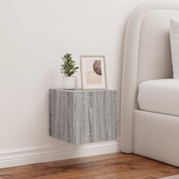 vidaXL v&aelig;gh&aelig;ngt tv-bord med LED-lys 30,5x35x30 cm gr&aring; sonoma-eg