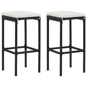 vidaXL barstole med hynder 2 stk. polyrattan sort