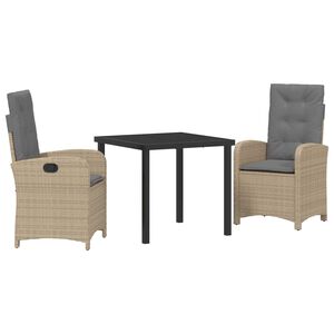 vidaXL Have Spisebordss&aelig;t med pude 3 pcs Beige polyrattan