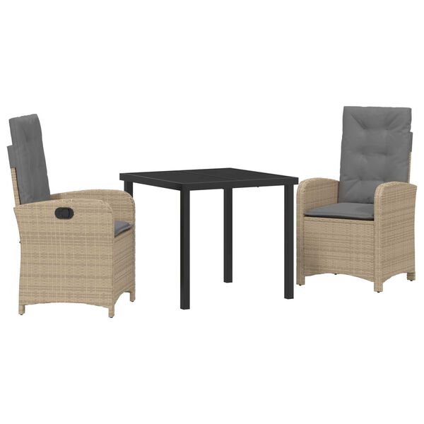 vidaXL Have Spisebordss&aelig;t med pude 3 pcs Beige polyrattan