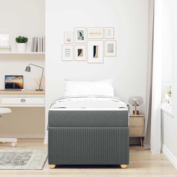 vidaXL Sengestel med madras M&oslash;rkegr&aring; 100 x 200 cm Stof