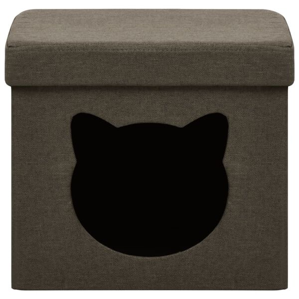 vidaXL foldbar opbevaringspuf med kattem&oslash;nster stof m&oslash;rkebrun