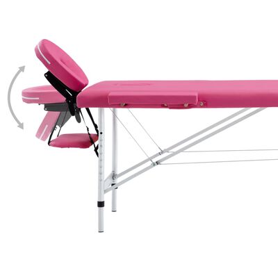 vidaXL sammenfoldeligt massagebord med aluminiumsstel 2 zoner lyserød