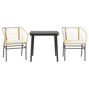 vidaXL 3 dele spisebordss&aelig;t til haven m. hynder polyrattan glas brun