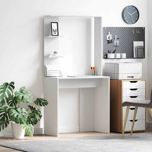 vidaXL Bord med hylde Hvid 78,5 x 37 x 154,5 cm Konstrueret træ