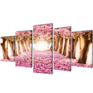 S&aelig;t af l&aelig;rredsprint til v&aelig;g, kirseb&aelig;rblomster, 100x50 cm