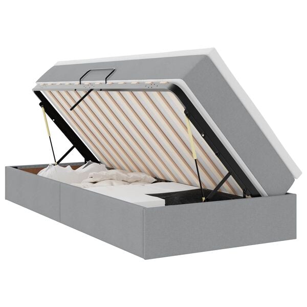 vidaXL Seng med opbevaring og madras Lysegr&aring; 100 x 200 cm Polyester