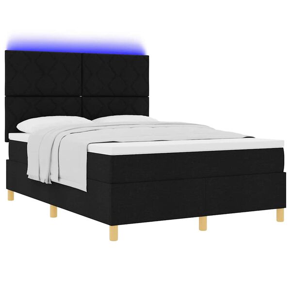vidaXL LED Box Spring Bed med madras Sort 140 x 190 cm Stof