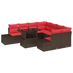 vidaXL Havesofa S&aelig;t 9 stk. 8-Antal s&aelig;der Brun og R&oslash;d polyrattan