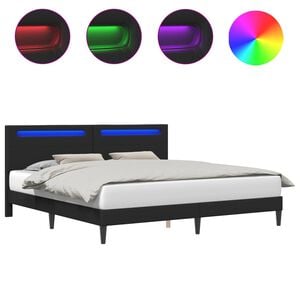 vidaXL Sengestel med LED-lysstrimler Sort 180 x 200 cm Kunstl&aelig;der