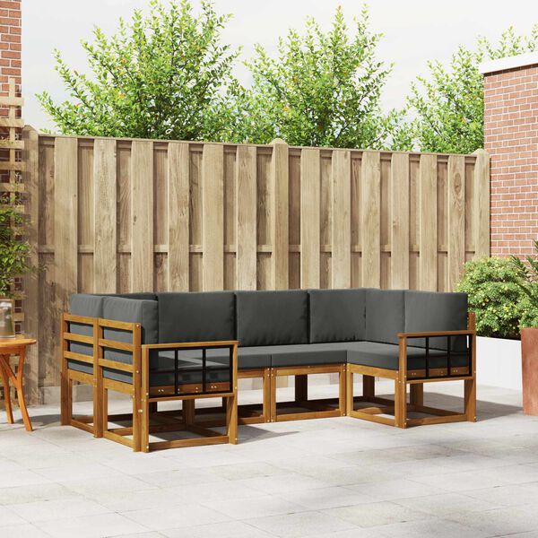 vidaXL Udend&oslash;rs sofagruppe med pude 6 pcs Naturlig og Antracit