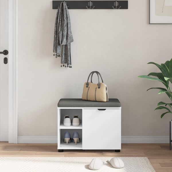 vidaXL Hallb&aelig;nk med pude Ensfarvet Hvid 60 x 38 x 46 cm