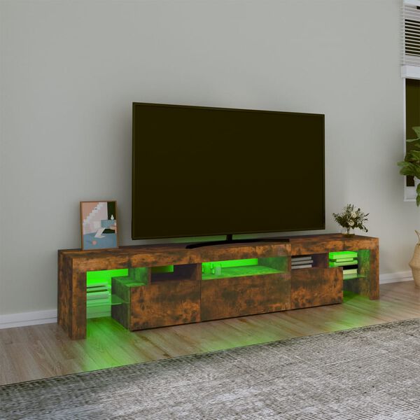 vidaXL tv-skab med LED-lys 200x36,5x40 cm r&oslash;get egetr&aelig;