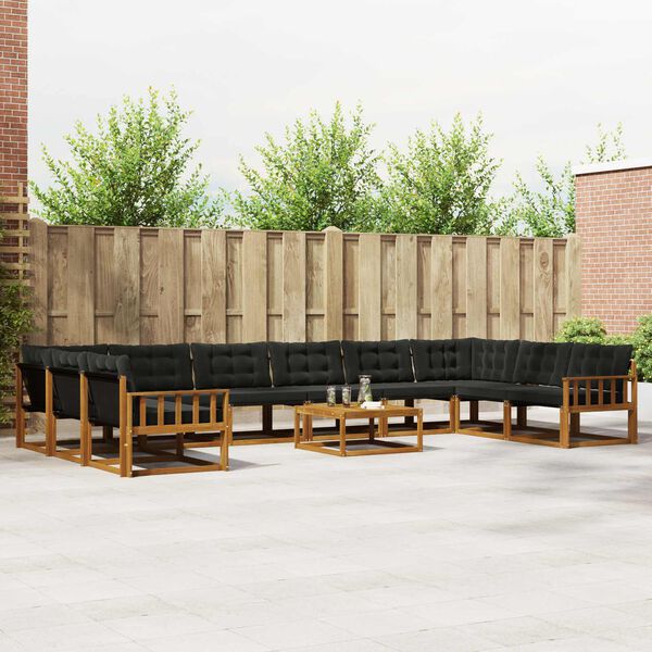 vidaXL Udend&oslash;rs sofagruppe med pude 11 pcs Naturlig og sort