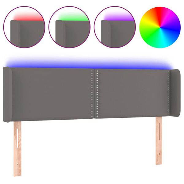 vidaXL sengegavl med LED-lys 147x16x78/88 cm kunstlæder grå