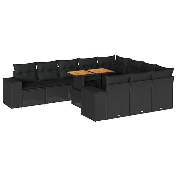 vidaXL sofasæt til haven 10 dele med hynder polyrattan akacietræ sort