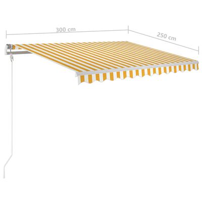 vidaXL markise m. LED-lys 3x2,5 m manuel betjening gul og hvid