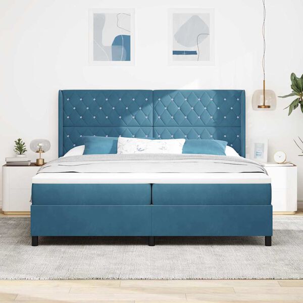 vidaXL Box spring seng med madras med LED Bl&aring; 200 x 200 cm Fl&oslash;jl