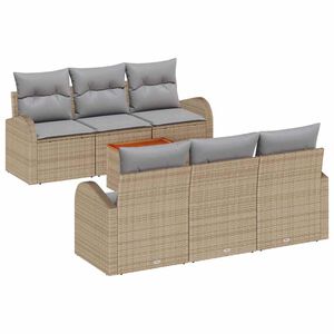 vidaXL Havesofa S&aelig;t med pude 7 pcs Beige polyrattan