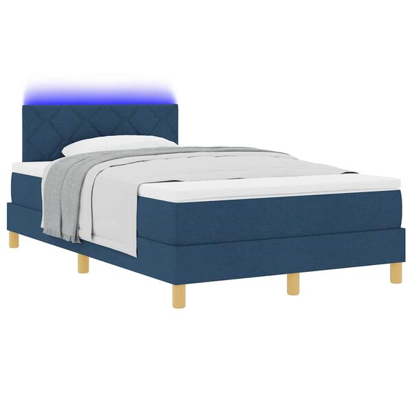 vidaXL LED Box Spring Bed med madras med LED Bl&aring; 120 x 200 cm Stof
