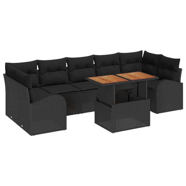 vidaXL Havesofa Sæt med opbevaring 8 pcs Sort Poly rattan