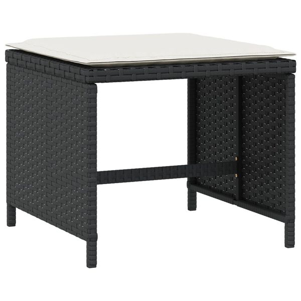 vidaXL haveskammel med hynder 4 stk. 40x40x35 cm polyrattan sort