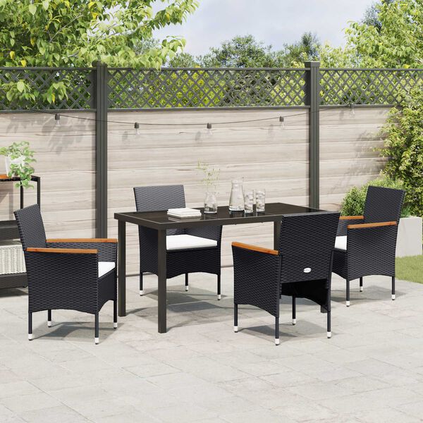 vidaXL Have Spisebordss&aelig;t med pude 5 pcs Sort polyrattan