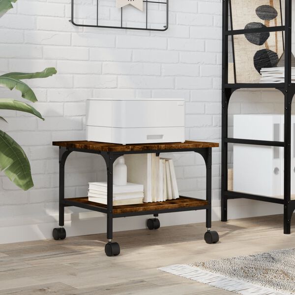 vidaXL printerstativ 50x40x38 cm 2 hylder konstrueret træ røget sonoma