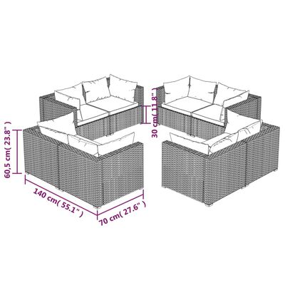 vidaXL loungesæt til haven 8 dele med hynder polyrattan sort