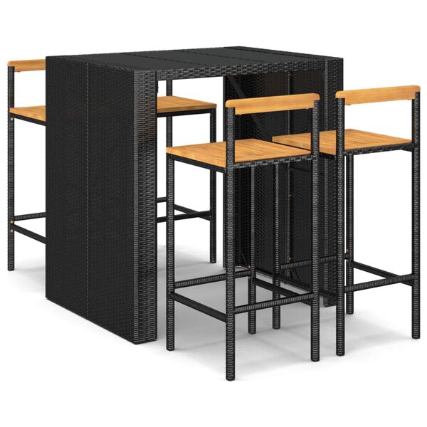 vidaXL barsæt til haven 5 dele polyrattan og massivt akacietræ sort