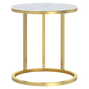 vidaXL sidebord 45 cm h&aelig;rdet glas guldfarvet og hvid marmoreffekt