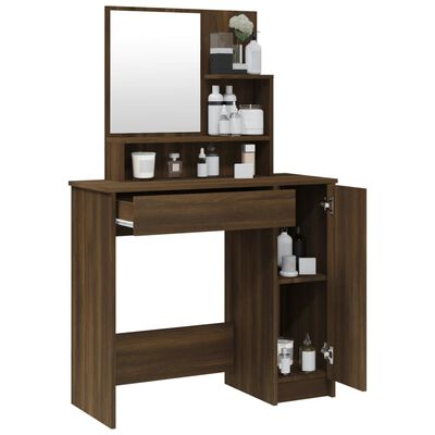 vidaXL makeupbord med spejl 86,5x35x136 cm brun egetræsfarve