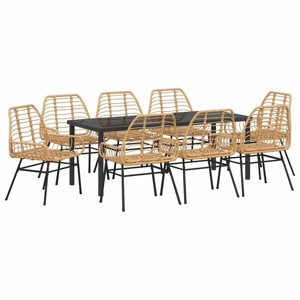 vidaXL Have Spisebordss&aelig;t 9 pcs Brun polyrattan