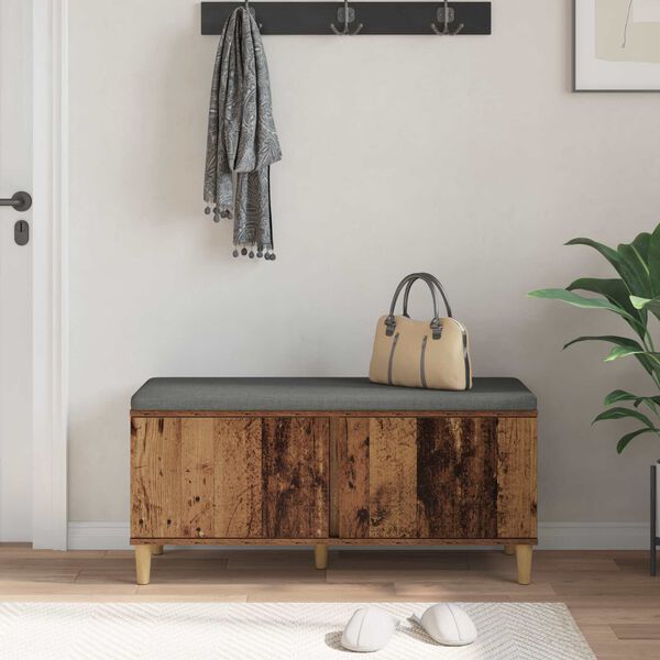 vidaXL Hallb&aelig;nk med pude med opbevaring Gammelt tr&aelig; 100 x 38 x 46 cm