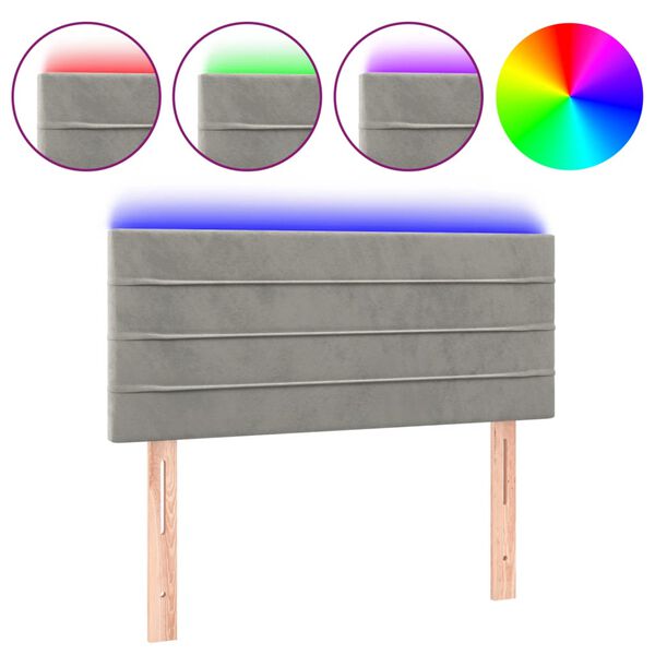 vidaXL sengegavl med LED-lys 100x5x78/88 cm fløjl lysegrå