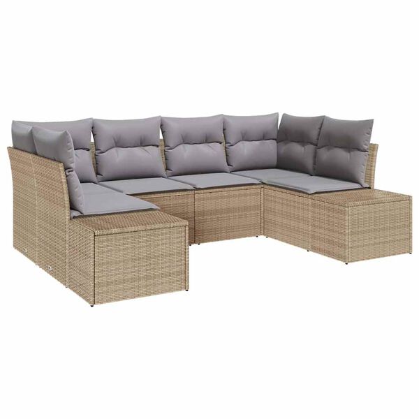 vidaXL Havesofa S&aelig;t med opbevaring 6 pcs Beige og lys gr&aring; Poly rattan