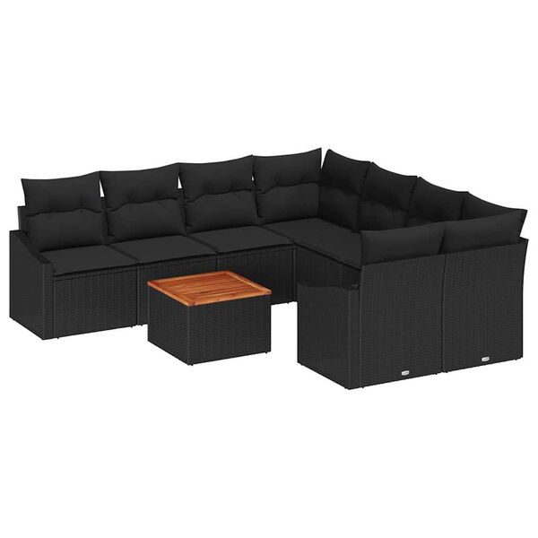vidaXL Havesofa S&aelig;t med pude 9 pcs Sort polyrattan
