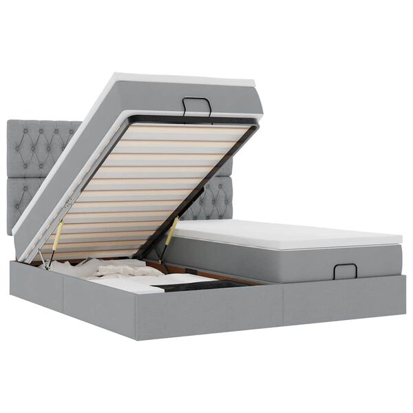 vidaXL osmannisk sengeramme med madrasser 200x200 cm stof lysegr&aring;