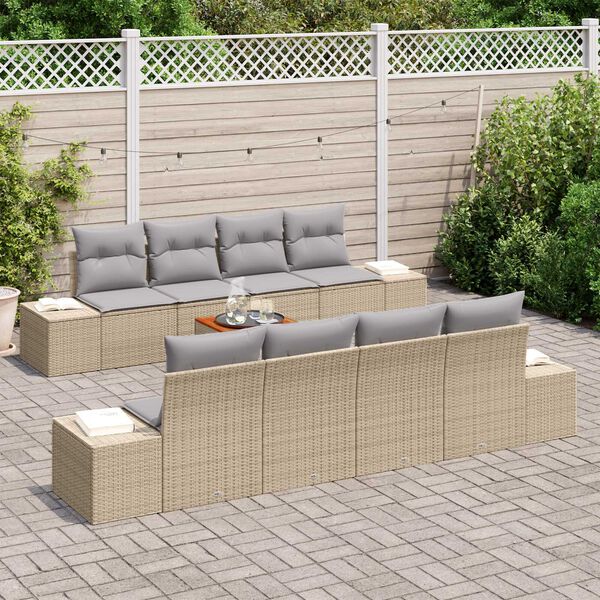 vidaXL Havesofa S&aelig;t med pude 9 pcs Beige polyrattan