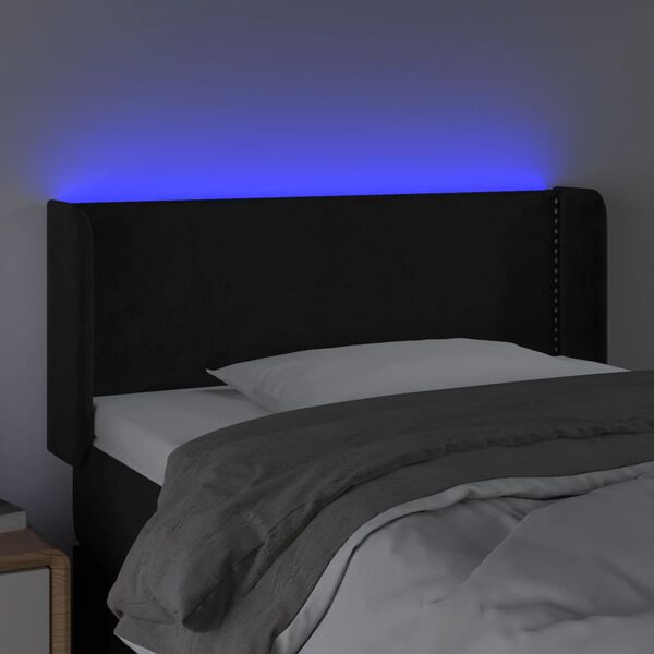 vidaXL sengegavl med LED-lys 93x16x78/88 cm fl&oslash;jl sort
