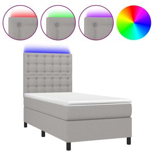 vidaXL kontinentalseng med LED-lys 90x190 cm stof lysegr&aring;