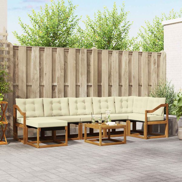 vidaXL Udend&oslash;rs sofagruppe med pude 8 pcs Naturlig og Fl&oslash;de