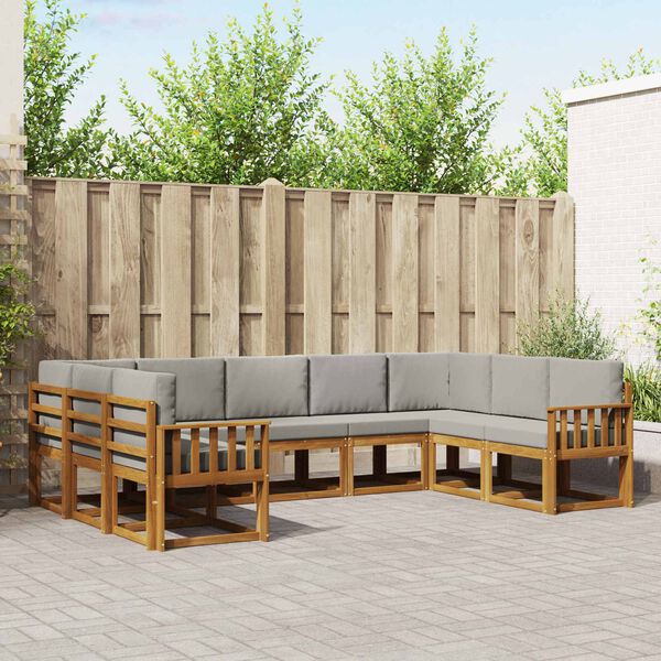 vidaXL Udend&oslash;rs sofagruppe med pude 9 pcs Naturlig og Lys Gr&aring;