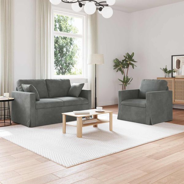 vidaXL Sofa 2 pcs M&oslash;rkegr&aring; 138 x 78 x 80 cm Fl&oslash;jl