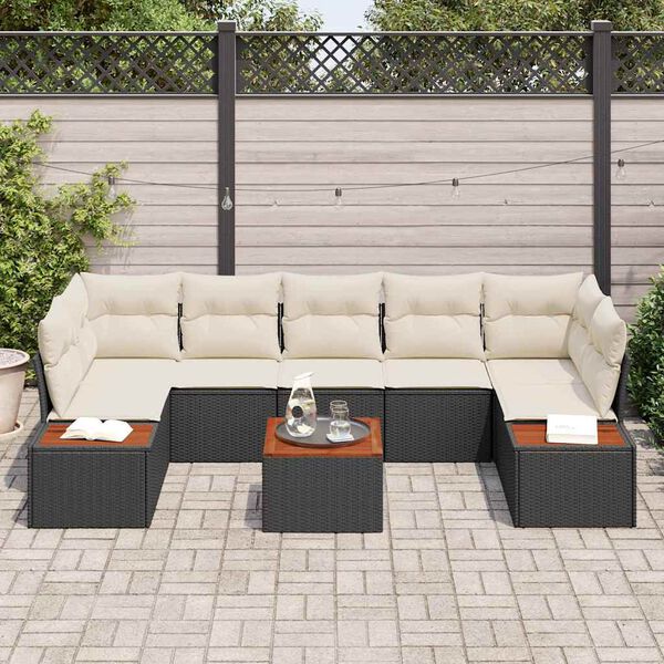 vidaXL Havesofa Sæt med pude 8 pcs Sort Poly rattan