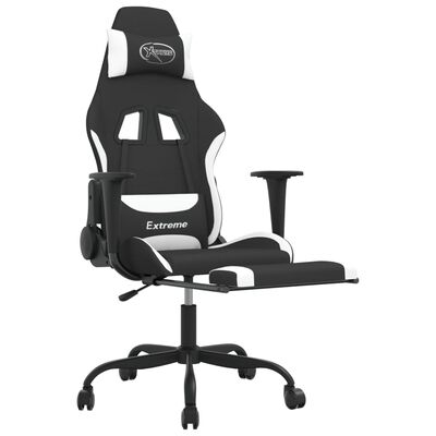 vidaXL gamingstol med massagefunktion + fodstøtte stof sort og hvid