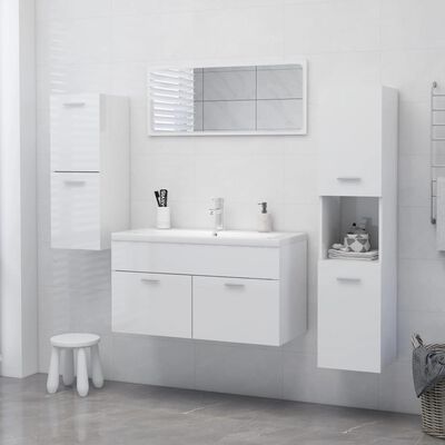 vidaXL badeværelsesskab 30x30x130 cm spånplade hvid højglans